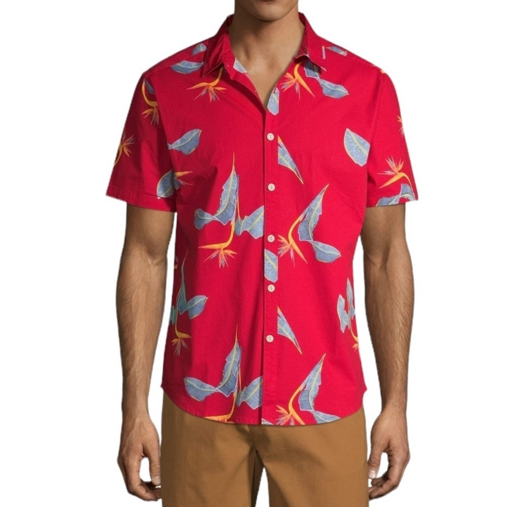 No Boundaries Hawaiian Shirt Vacation Tropical Resort Red Men's Size 3XL (54-56)